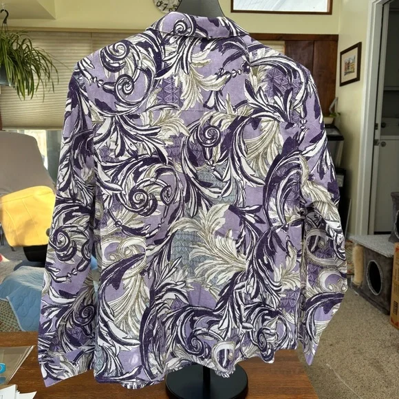 Chico's Purple & Beige 100% Cotton Long Sleeve Button Blouse Women’s XL - Picture 3 of 8
